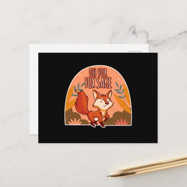 Oh verflixt süßer und lustiger Fuchs Postkarte (Vorderseite/Rückseite Beispiel)