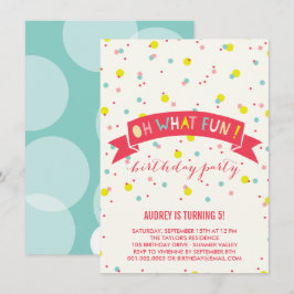 Oh, was Fun Confetti Kindergeburtstag Party einlad Einladung