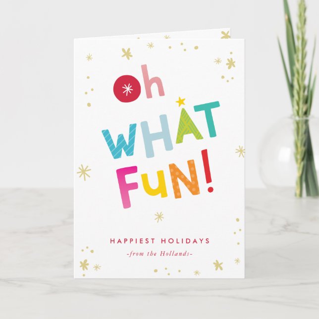 OH WAS FUN niedliche moderne, farbenfrohe Typograf Dankeskarte (Vorderseite)