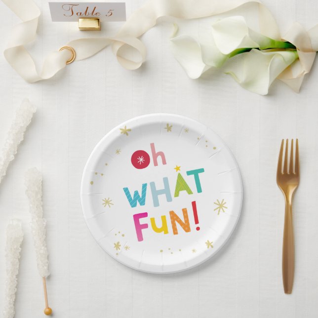 OH WAS FUN niedliche moderne, farbenfrohe Typograf Pappteller (Hochzeit)
