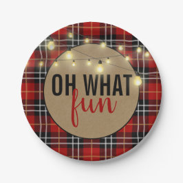 OH WAS FUN Schwarz/Rot Karierte Papierplatte Pappteller