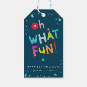 OH WAS FUN strahlend moderne bunte Typografie Geschenkanhänger