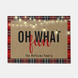OH WAS FUN Typografie rot und schwarz Karierte Ang Fußmatte