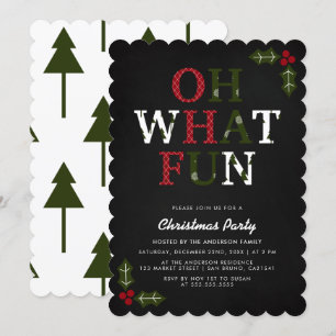 OH WAS FUN Typografie & Weihnachtsbaume  Party Einladung