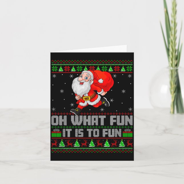 Oh, was für ein Spaß macht es, lustigen Santa Runn Karte (Vorderseite)