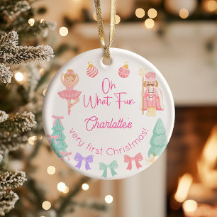 Oh, was für ein Spaß Rosa Nussknacker Erstes Weihn Keramik Ornament