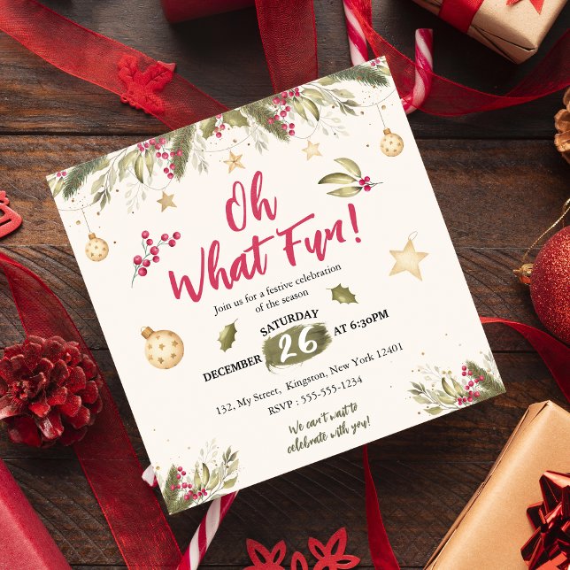 Oh, was Spaß! Aquarell und Natur Weihnachten Party Einladung (Von Creator hochgeladen)