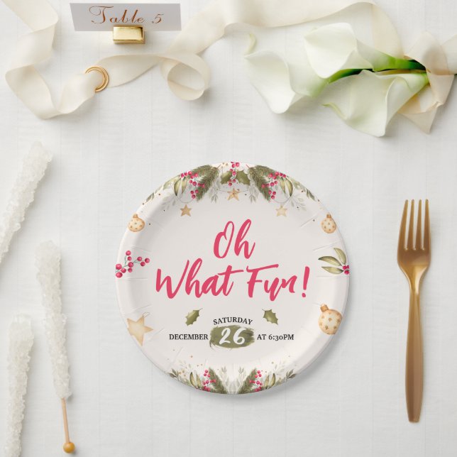 Oh, was Spaß! Aquarell und Natur Weihnachten Party Pappteller (Hochzeit)