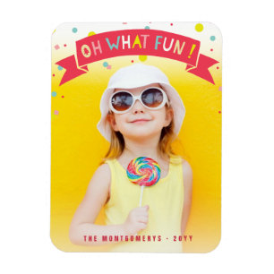 Oh, was Spaß Banner farbenfrohe Confetti Dots Foto Magnet