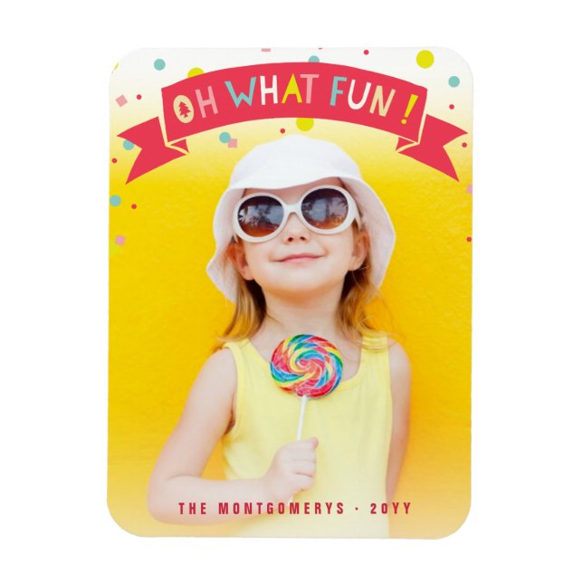 Oh, was Spaß Banner farbenfrohe Confetti Dots Foto Magnet (Vertikal)