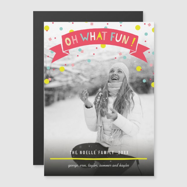 Oh, was Spaß Banner farbenfrohe Confetti Dots Foto Magnetkarte (Vorne/Hinten)
