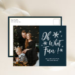 Oh, was Spaß Blue Calligraphy Snowflakes Foto Feiertagspostkarte<br><div class="desc">Oh,  was Spaß Blue Calligraphy Snowflakes Foto Holiday Postcard. Mit dieser festlichen und modernen Urlaubskarte senden Sie Ihren Lieben eine Urlaubskarte. Alle Texte sind so vorbereitet,  dass Sie sie einfach und schnell mit Ihren eigenen Details personalisieren können. Gute Ferien!</div>