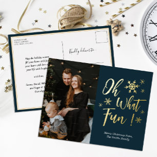 Oh, was Spaß Blue Gold Calligraphy Snowflakes Foto Folien Feiertagspostkarte