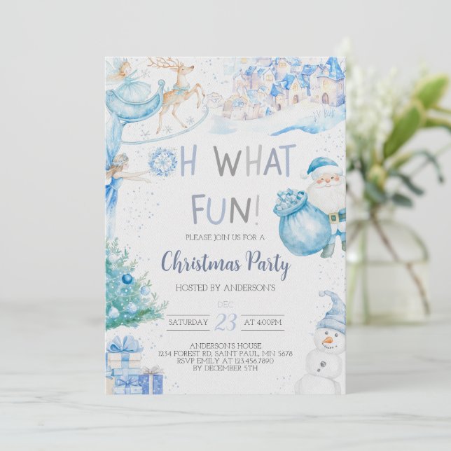 Oh, was Spaß Blue Weihnachten Party Einladung (Stehend Vorderseite)