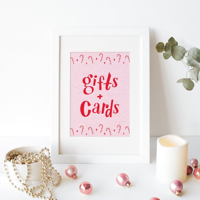 Oh, was Spaß Candy Cane Pink Geschenke und Karten- Poster (gifts and cards sign with candy canes on pink background. Shown in a white frame
)