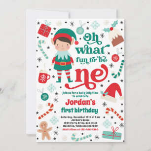 Oh, was Spaß Elf Weihnachten 1. Geburtstag Party Einladung