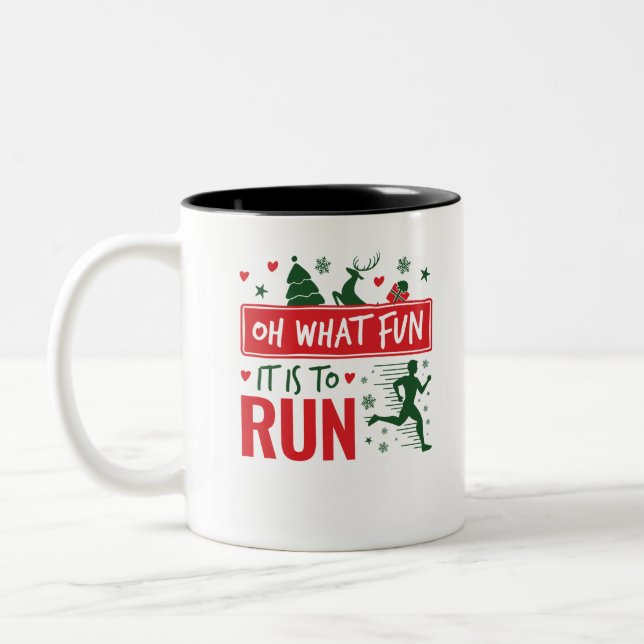 Oh, was Spaß es macht, den Weihnachtsläufer zu lau Zweifarbige Tasse (Links)