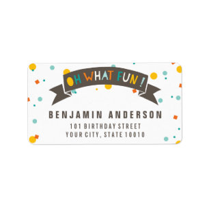 Oh, was Spaß farbenfrohe Confetti Junge Geburtstag Adressaufkleber