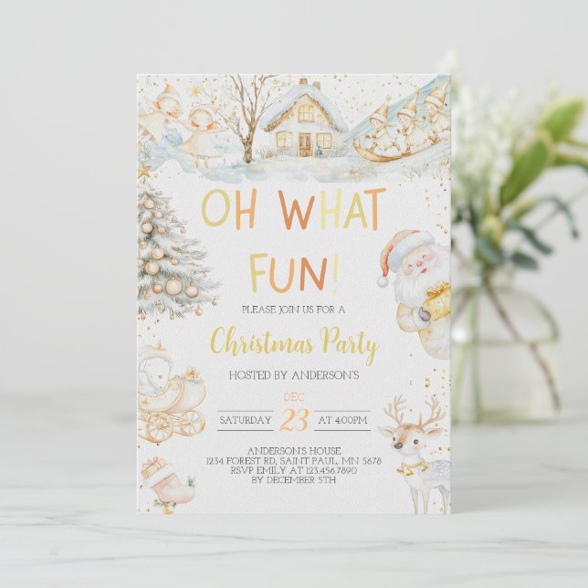 Oh, was Spaß Gold Weihnachten Party Einladung (Stehend Vorderseite)