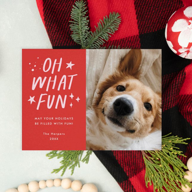 Oh, was Spaß Haustiere Foto Weihnachten Rot (oh what fun pet christmas card)