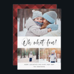 Oh, was Spaß Moderne Pinselschrift Feiertagskarte<br><div class="desc">Diese elegante und stilvolle Urlaubskarte wird dieses Jahr sicher auch noch Spaß machen! Mit einer fröhlichen Stimmung im Pinselskript mit einer farbigen Textur, die sagt: "Oh, was Spaß!" Personalisieren Sie den Text unten und die Fotos mit Ihren eigenen. Die schwarz-rot-klassisch gestrichenen Muster auf der Rückseite sorgen für etwas mehr Beifall....</div>