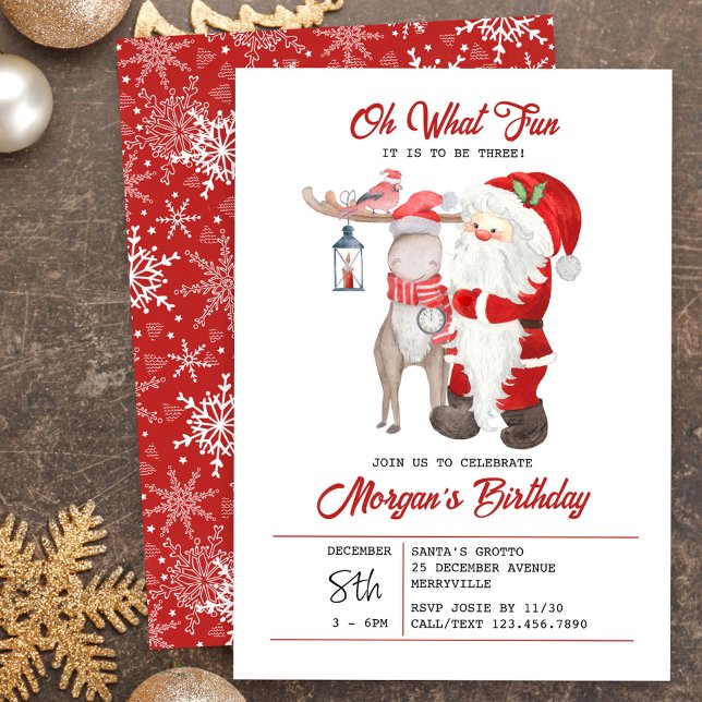 Oh, was Spaß Niedlichen Kinder Weihnachten Geburts Einladung (Oh What Fun! Santa Invitation for Kids Christmas Party - editable for any age.)