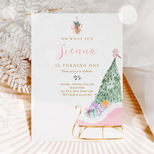 Oh, was Spaß Pink & Gold Winter Schlitten Geburtst Einladung