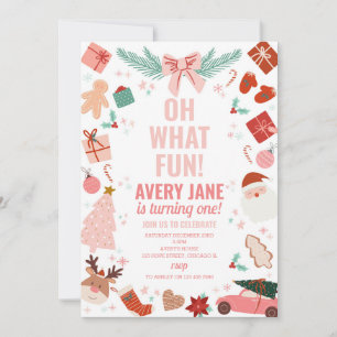 Oh, was Spaß Pink Weihnachten 1. Geburtstag Einladung
