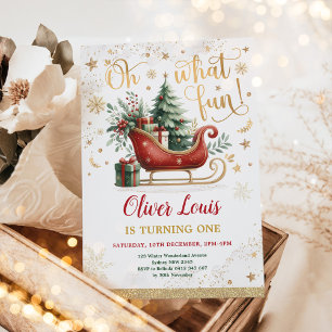 Oh, was Spaß   Red Gold Winter Wonderland Geburtst Einladung