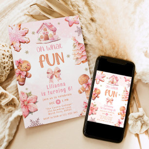 Oh, was Spaß rosa Weihnachtsmädchen Geburtstagspar Einladung