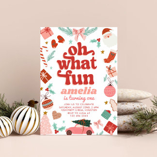 Oh, was Spaß rot und rosa Weihnachten ersten Gebur Einladung