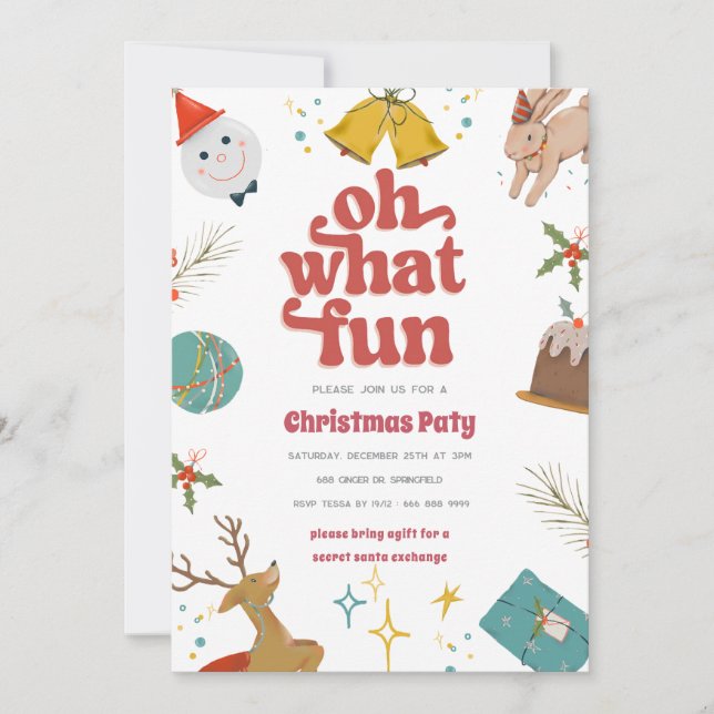 Oh, was Spaß rot und rosa Weihnachts Paty Einladun Einladung (Vorderseite)