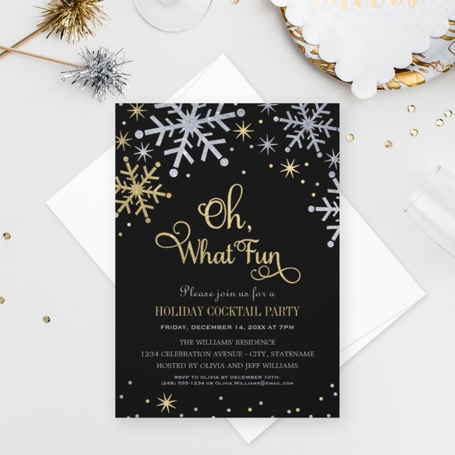Oh, was Spaß Silver Gold Snowflakes Holiday Party Einladung (Von Creator hochgeladen)