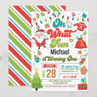 Oh, was Spaß Weihnachten 1. Geburtstag (Junge) Einladung