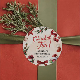Oh, was Spaß Weihnachten erste Geburtstagsparty Runder Aufkleber