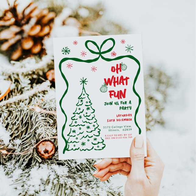 Oh, was Spaß Weihnachten Party Whimsical Red Green Einladung (Von Creator hochgeladen)