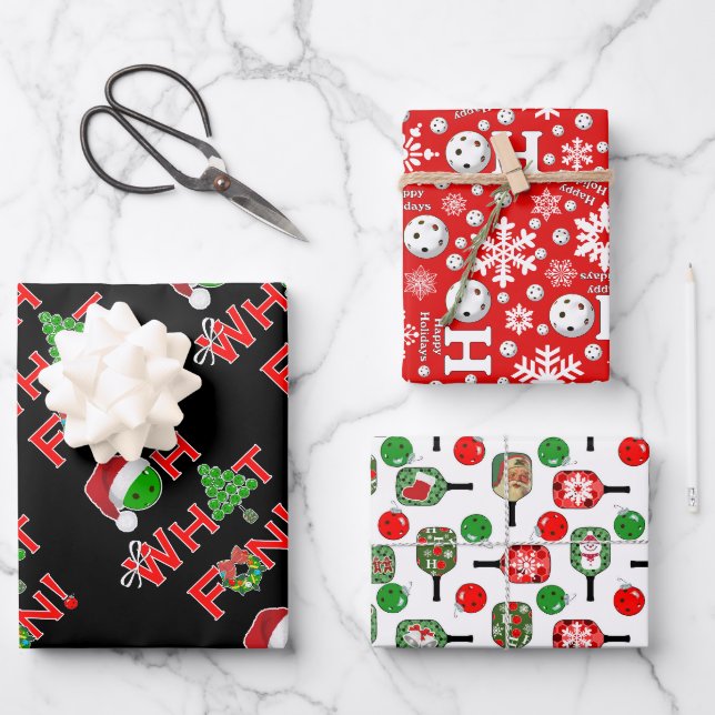 Oh, was Spaß Weihnachten Pickleball Grün und Rot Geschenkpapier Set (Vorderseite)