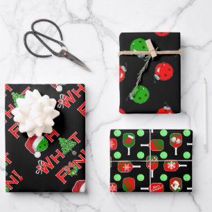 Oh, was Spaß Weihnachten Pickleball Grün und Rot Geschenkpapier Set