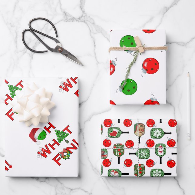 Oh, was Spaß Weihnachten Pickleball Grün und Weiß Geschenkpapier Set (Vorderseite)