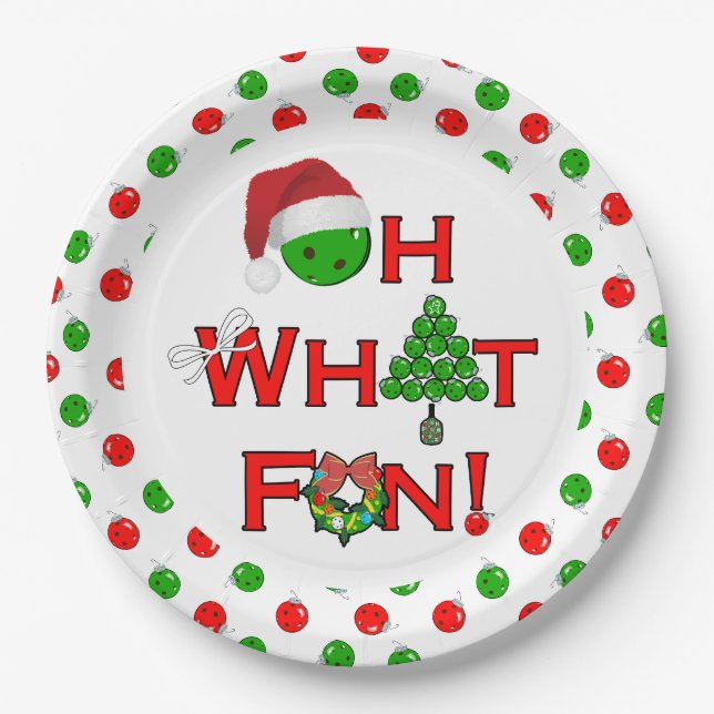 Oh, was Spaß Weihnachten Pickleball Party Green Ho Pappteller (Vorderseite)