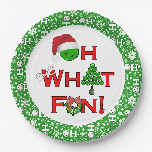 Oh, was Spaß Weihnachten Pickleball Party Green Ho Pappteller (Vorderseite)