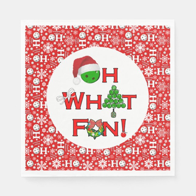 Oh, was Spaß Weihnachten Pickleball Party Red Whit Serviette (Vorderseite)