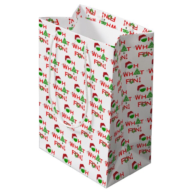 Oh, was Spaß Weihnachten Pickleball Rot Grün & Wei Mittlere Geschenktüte (Rückseite Schrägansicht)