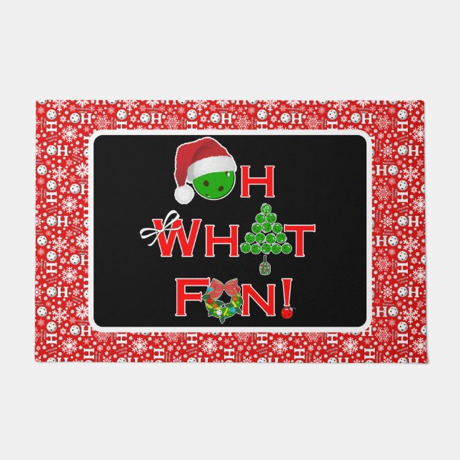 Oh, was Spaß Weihnachten Pickleball Snowball Ho Ho Fußmatte (Vorderseite)