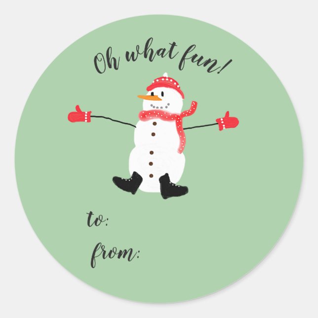 Oh, was Spaß Weihnachten Snowman bleiben auf Gesch Runder Aufkleber (Vorderseite)