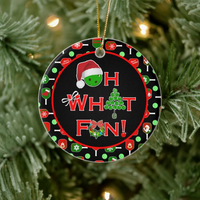Oh, was Spaß Weihnachts Pickleball Paddles Black Keramik Ornament (Baum)