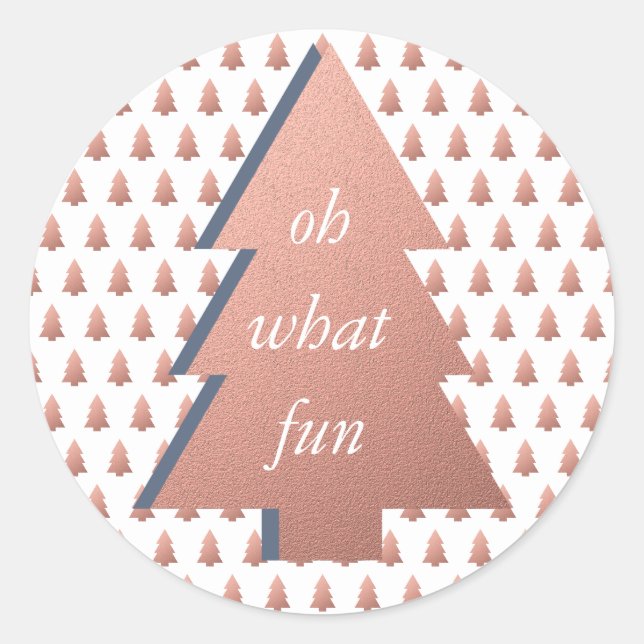 Oh, was Spaß Weihnachtsbaum Rose Gold Blue White Runder Aufkleber (Vorderseite)
