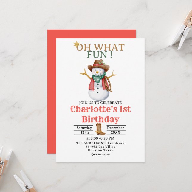 Oh, was Spaß Western Cowboy Weihnachten 1. Geburts Einladung (Vorderseite/Rückseite Beispiel)