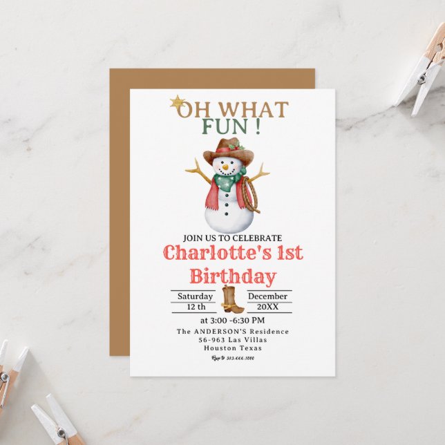 Oh, was Spaß Western Cowboy Weihnachten 1. Geburts Einladung (Vorderseite/Rückseite Beispiel)