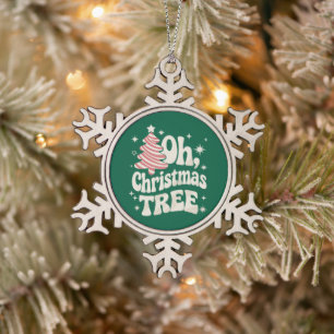 Oh Weihnachtsbaum Licht Frohe Weihnachten Xmas  Schneeflocken Zinn-Ornament